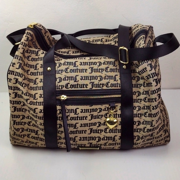 Juicy Couture L.A. Tan & Black Canvas Weekender Crossbody Duffle Bag Tote NWOT - Picture 15 of 16